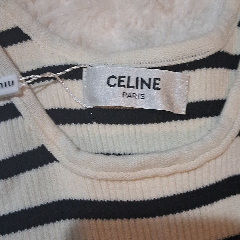 NWT Womens Celine Black and White Striped Crop Tank Top - Picture 4 of 5